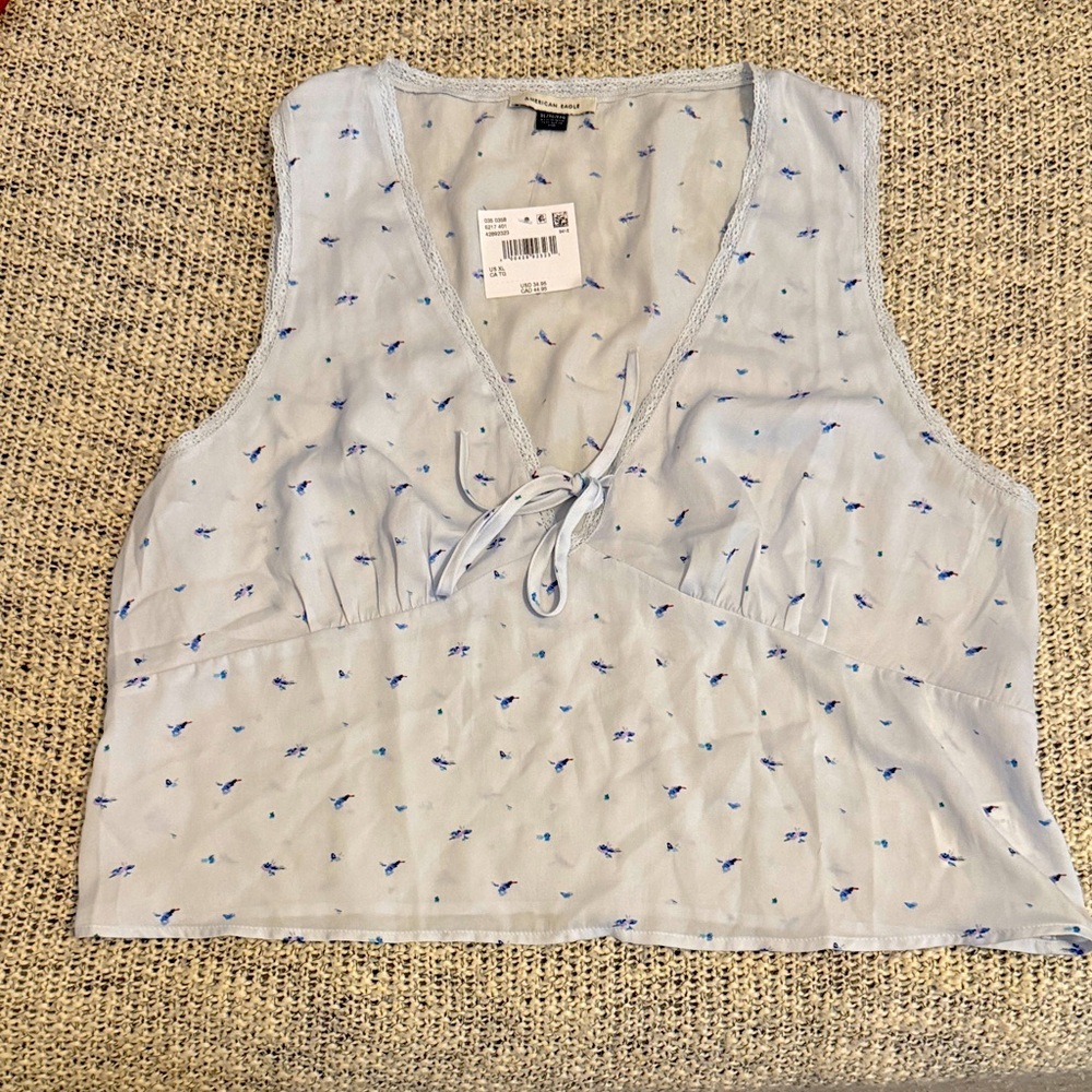 100% Cotton NWT XL American Eagle Outfitters Light Blue Patterned Tank Top